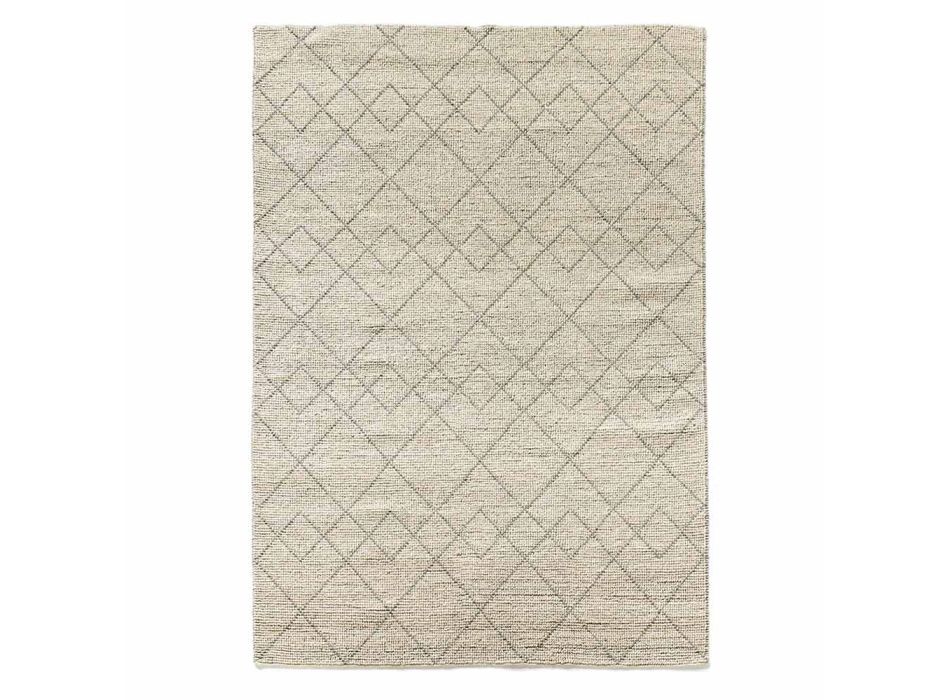 Moderner Wohnzimmerteppich, handgewebt aus Wolle mit geometrischem Design – Geome Viadurini