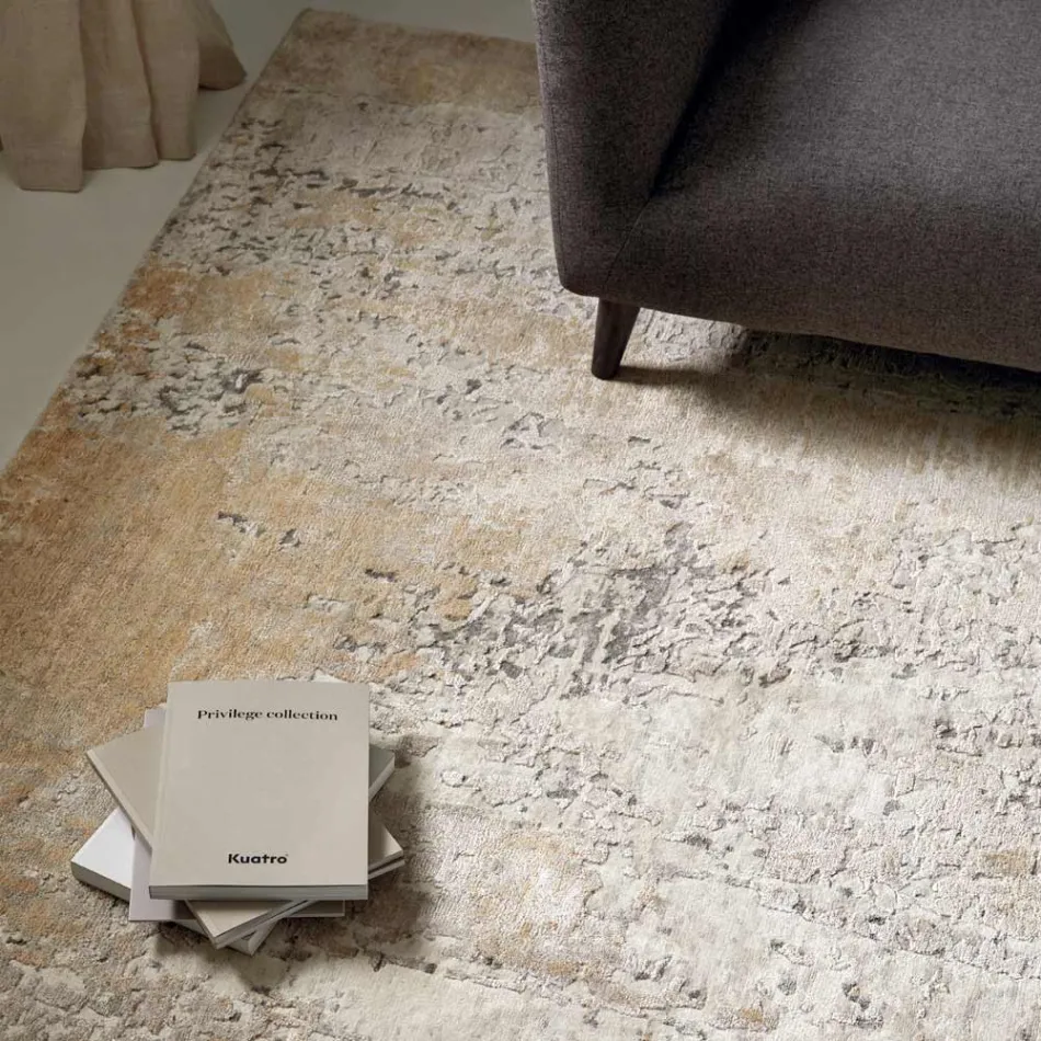 Moderner, eleganter Design-Wohnzimmerteppich aus Bambusseide und Wolle – Pasha Viadurini