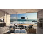 Rechteckiger blauer Kelim-Baumwollteppich mit farbigem Patchwork - Faser Viadurini