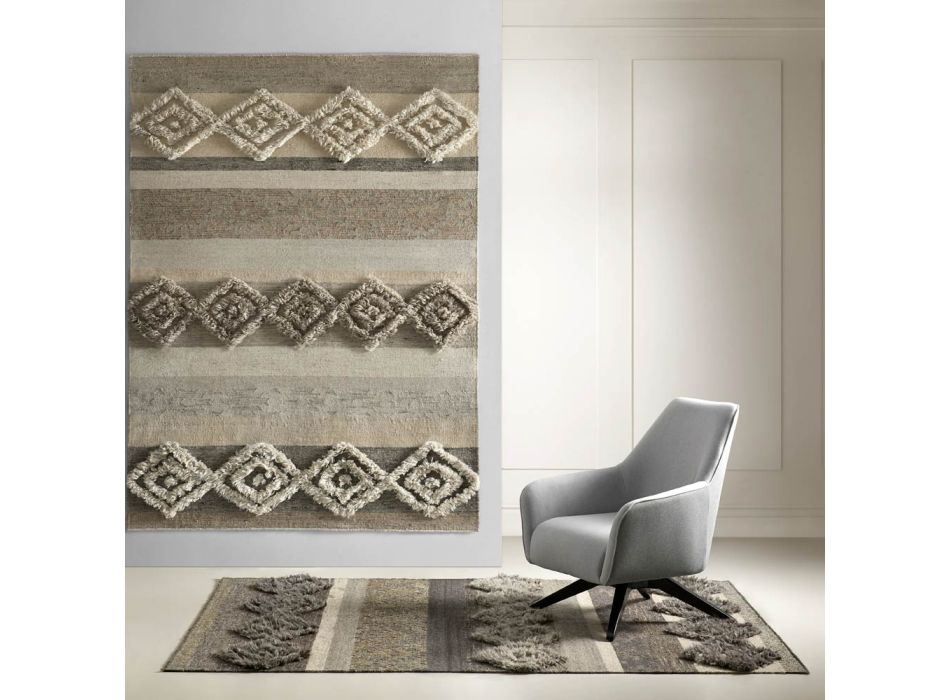 Rechteckiger Teppich aus Wolle, Baumwolle und Viskose für modernes Wohnzimmer – Zorro Viadurini
