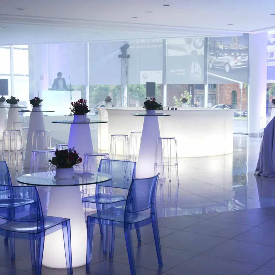 Slide Peak Hochtisch (H120) aus Polyethylen und Glas in Italien hergestellt Viadurini