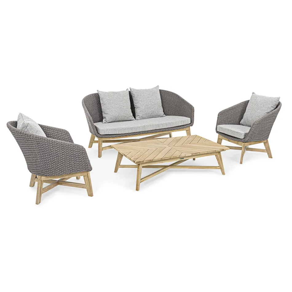 Niedriger rechteckiger Outdoor-Couchtisch aus Teakholz, Homemotion – Stuart Viadurini