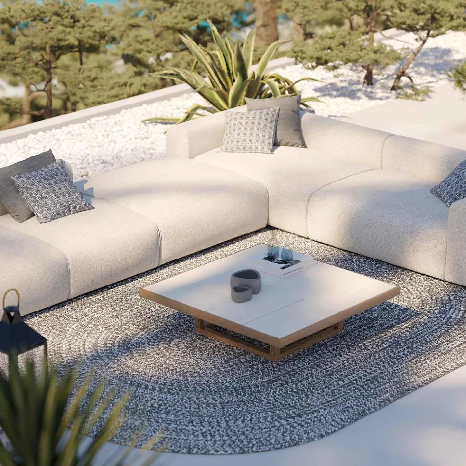 Niedriger Garten-Couchtisch mit Plattenplatte aus Steingut Made in Italy - Bresson Viadurini