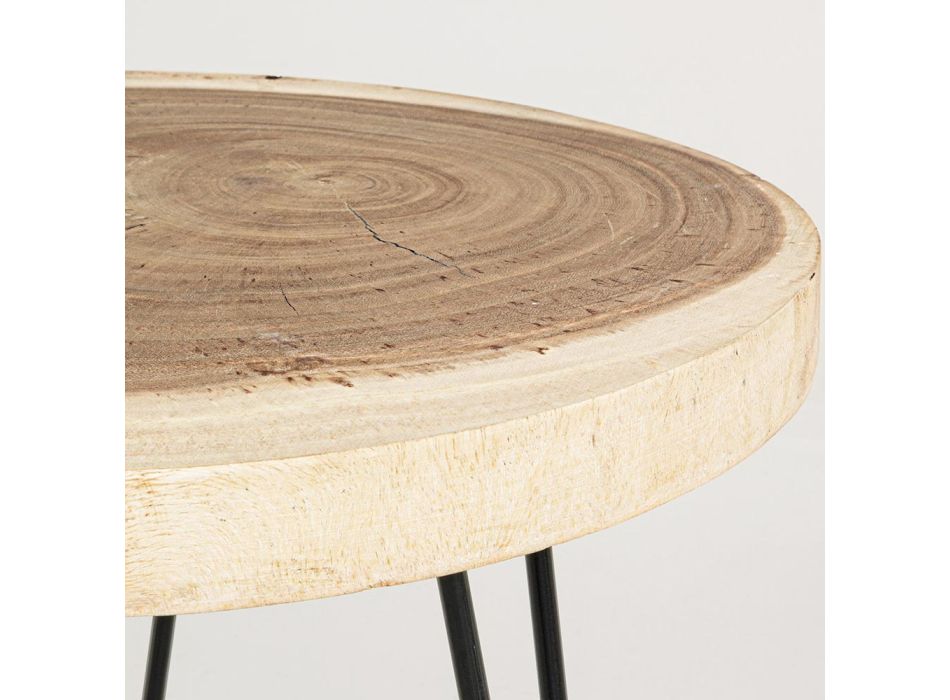 Niedriger Wohnzimmertisch aus Aluminium und Tischplatte aus Naturholz - Crotone Viadurini
