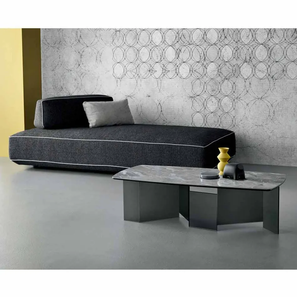 Niedriger Couchtisch Wohnzimmer Keramikplatte und Beine aus Rauchglas 3 Größen - Zufällig Viadurini