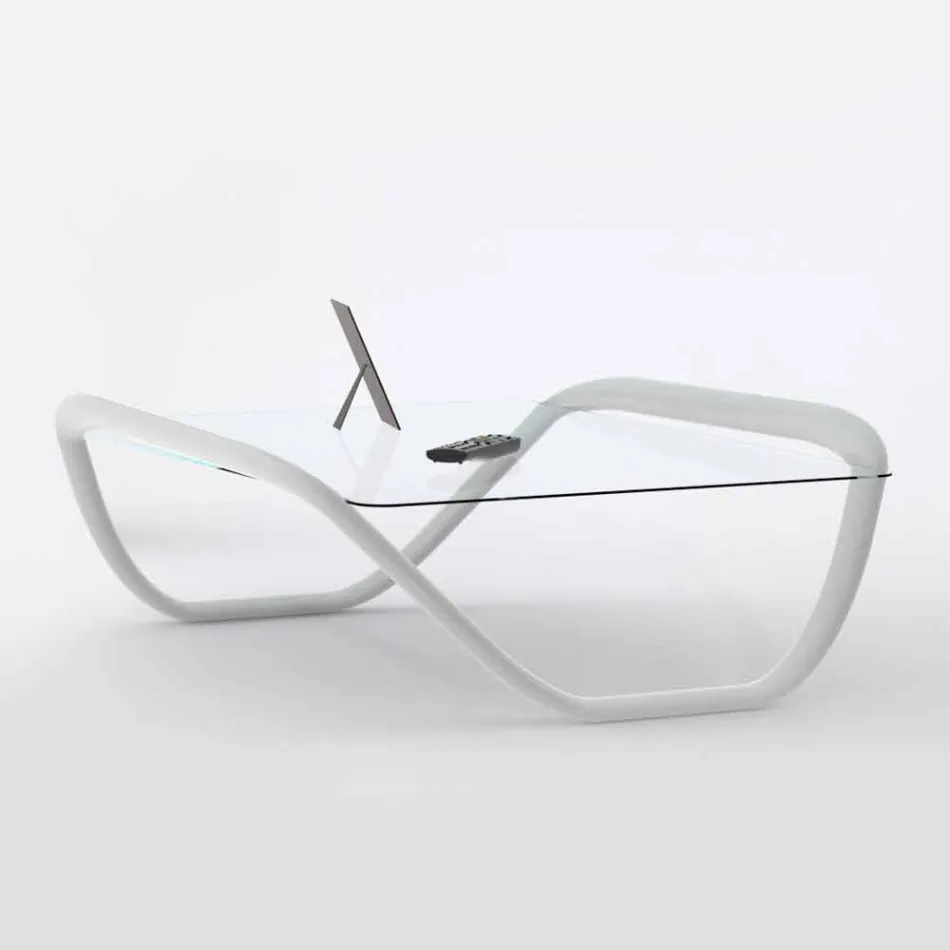 Weiße Tabelle modernes Design in Glas und Adamantx® Continuum Viadurini