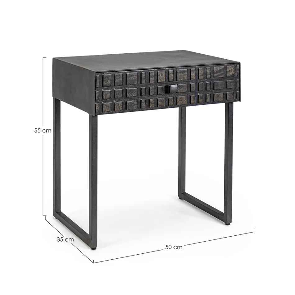 Nachttisch aus Stahl und Mangoholz im ethnischen Design - Mireo Viadurini