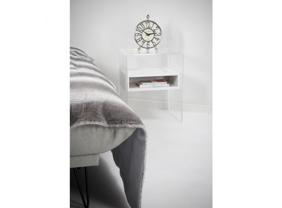 Recycelbarer Nachttisch aus transparentem Plexiglas und Holz - Pascoli Viadurini