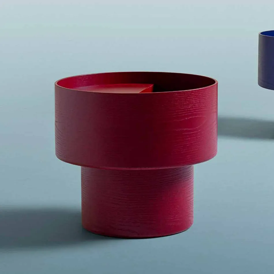 Runder Nachttisch mit modernem Design in Bordeaux oder Blue Wood - Vinnie Viadurini