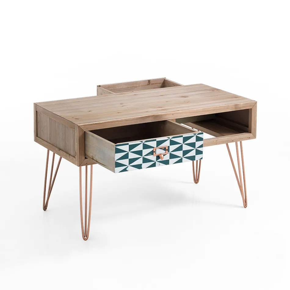 Couchtisch mit 2 farbigen und dekorierten doppelseitigen Schubladen – Hassio Viadurini