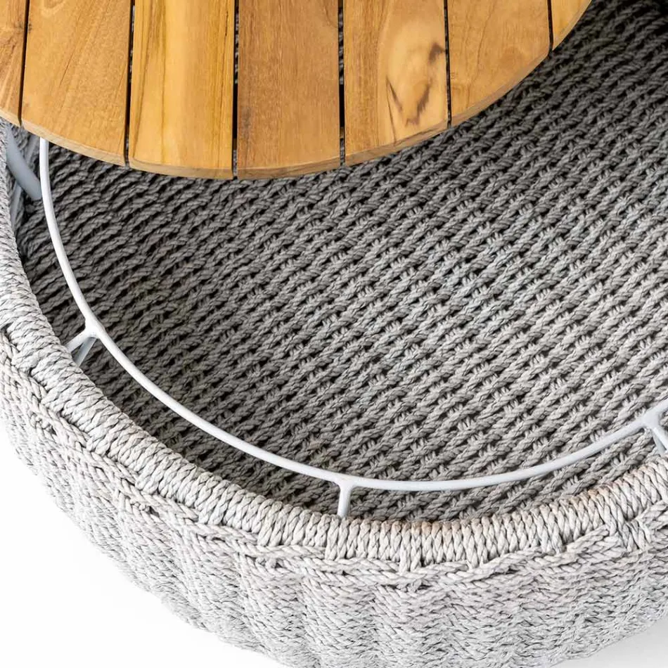 Gartencontainertisch aus Teakholz und Seilgeflecht - Arjuna Viadurini