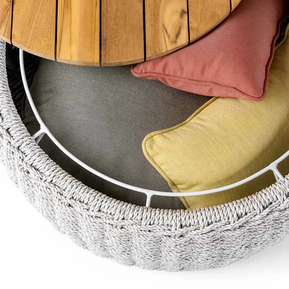 Gartencontainertisch aus Teakholz und Seilgeflecht - Arjuna Viadurini