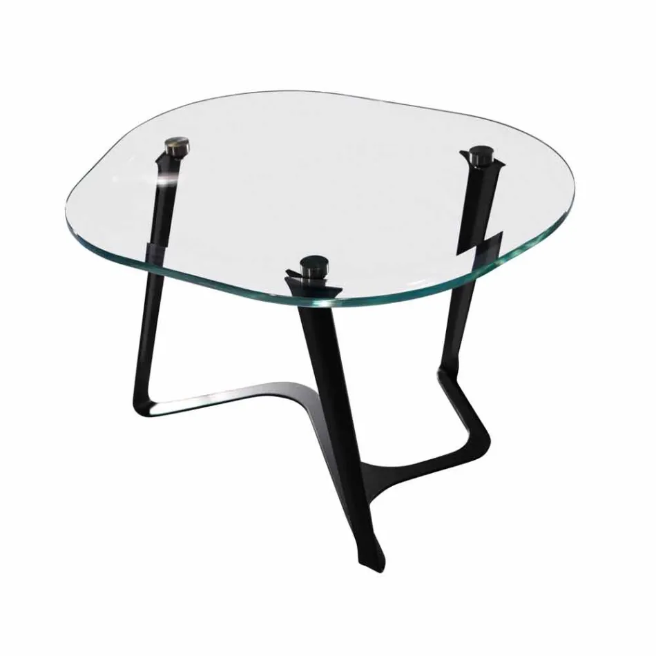 Handgefertigter Couchtisch aus Glas und Stahl Made in Italy - Marbello Viadurini