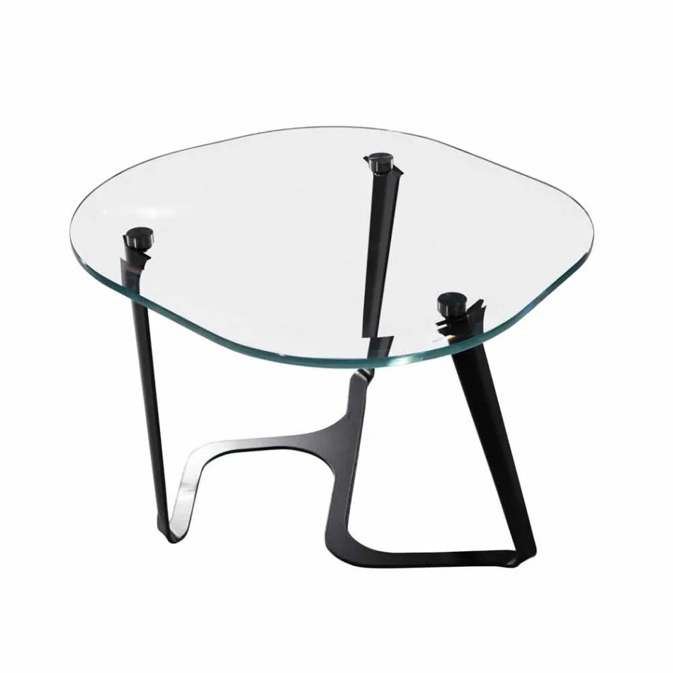 Handgefertigter Couchtisch aus Glas und Stahl Made in Italy - Marbello Viadurini