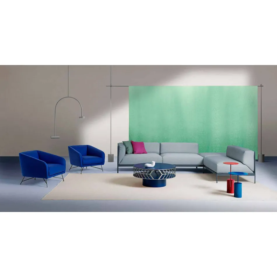 Moderner Couchtisch mit niedrigem Design Blau oder Burgund mit Ring - Lok Viadurini