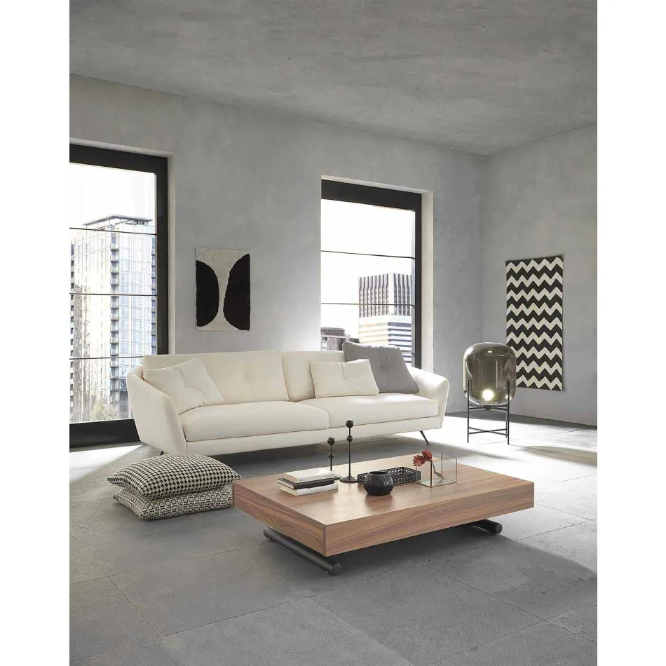 Moderner umwandelbarer Couchtisch aus Holz und Metall Made in Italy - Fabio Viadurini