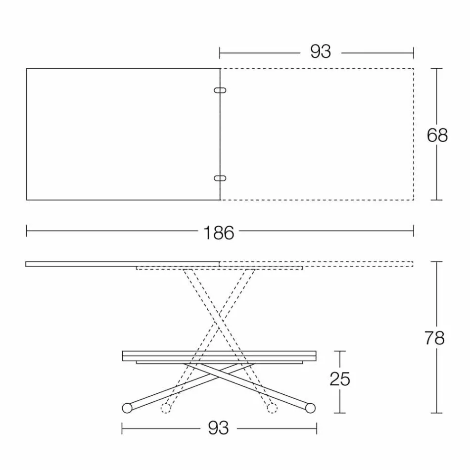 Moderner umwandelbarer Couchtisch aus Holz und Metall Made in Italy - Gabri Viadurini