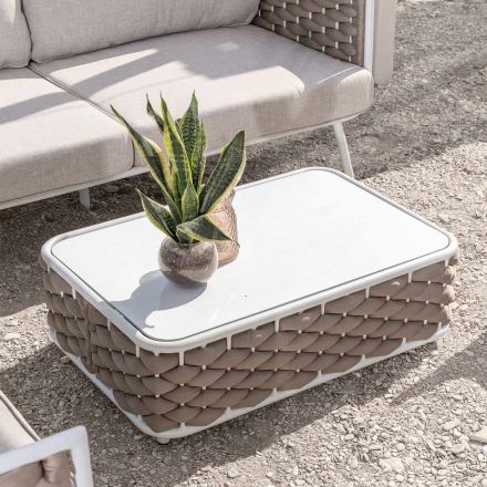 Outdoor-Couchtisch aus Aluminium und handgewebtem Stoff - Reda Viadurini