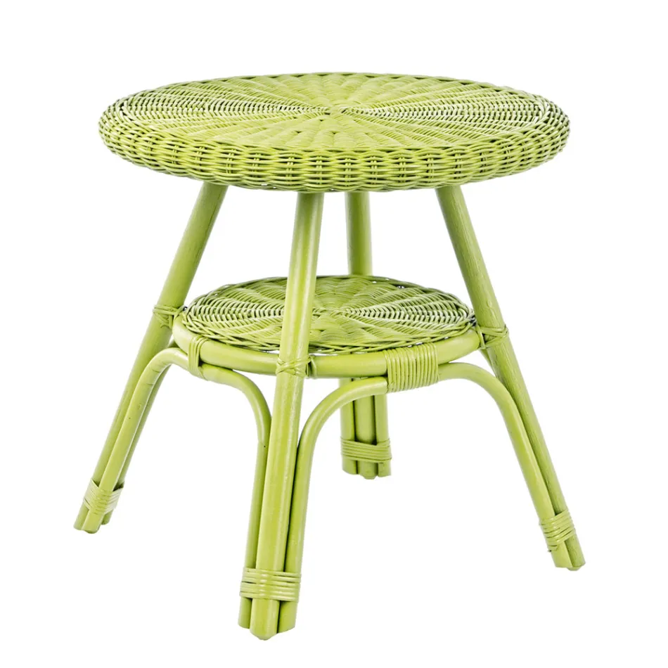 Runder Garten-Couchtisch aus Designer-Rattan, Durchmesser 52 cm – Favolizia Viadurini