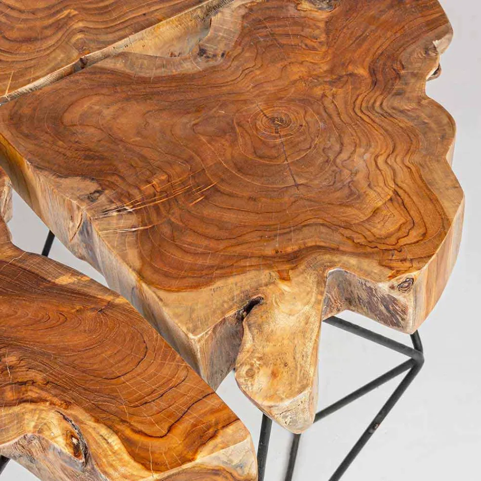 Homemotion Design Couchtisch mit Teakplatte - Grillo Viadurini