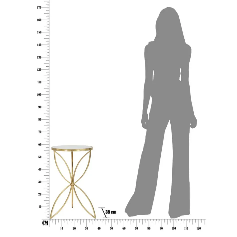 Couchtisch aus vergoldetem Eisen mit runder Spiegelplatte - Umari Viadurini