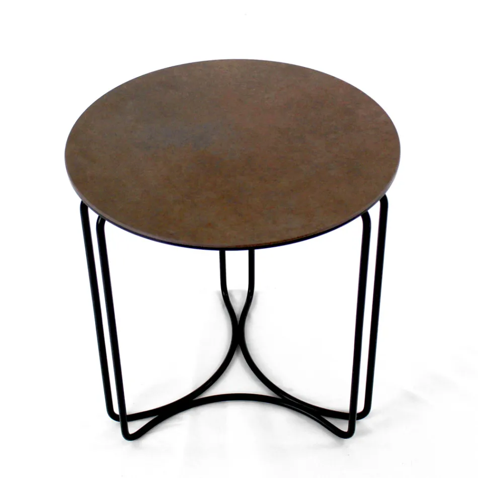 Couchtisch aus rundem Steingut und Sockel mit 3 Halbmonden, hergestellt in Italien – Arepa Viadurini