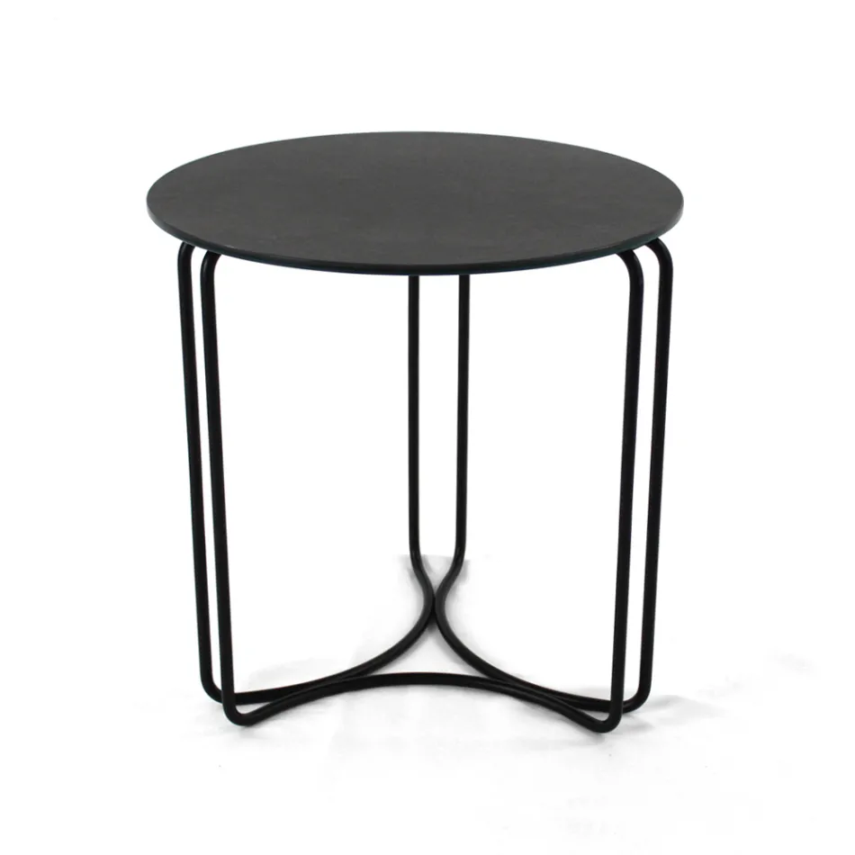 Couchtisch aus rundem Steingut und Sockel mit 3 Halbmonden, hergestellt in Italien – Arepa Viadurini