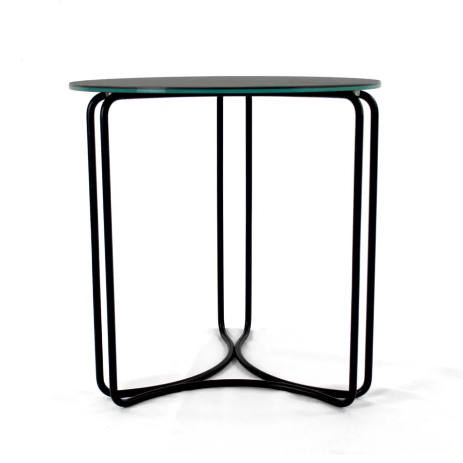 Couchtisch aus rundem Steingut und Sockel mit 3 Halbmonden, hergestellt in Italien – Arepa Viadurini