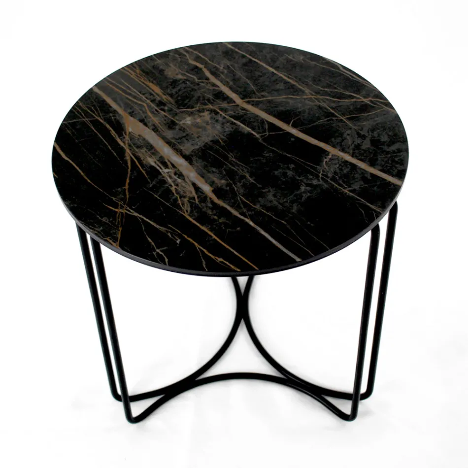 Couchtisch aus rundem Steingut und Sockel mit 3 Halbmonden, hergestellt in Italien – Arepa Viadurini