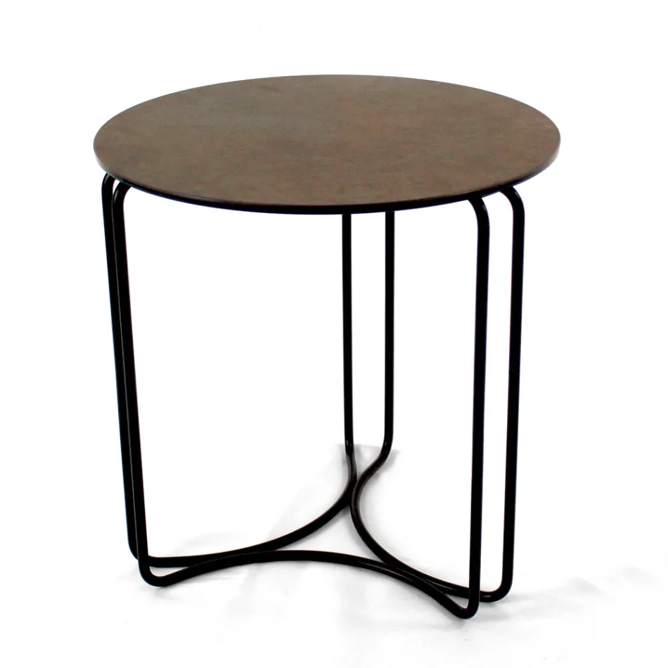 Couchtisch aus rundem Steingut und Sockel mit 3 Halbmonden, hergestellt in Italien – Arepa Viadurini