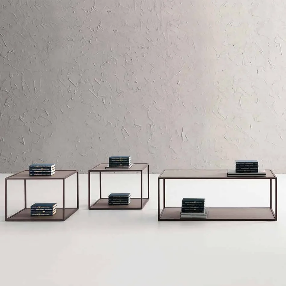 Metall Couchtisch mit Kristallplatten Made in Italy - Fermio Viadurini