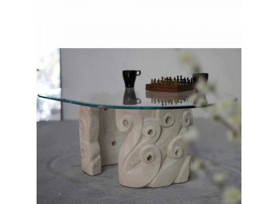Couchtisch Oval Wohn Stein und Kristall, modernes Design Lindos Viadurini