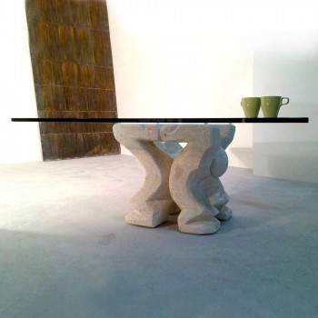 Couchtisch quadratisch Stein und Glas Wohnzimmer von Medusa-S-Design