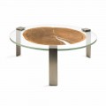 Runder Couchtisch Buck, mit Glas- und Holzplatte, made in Italy