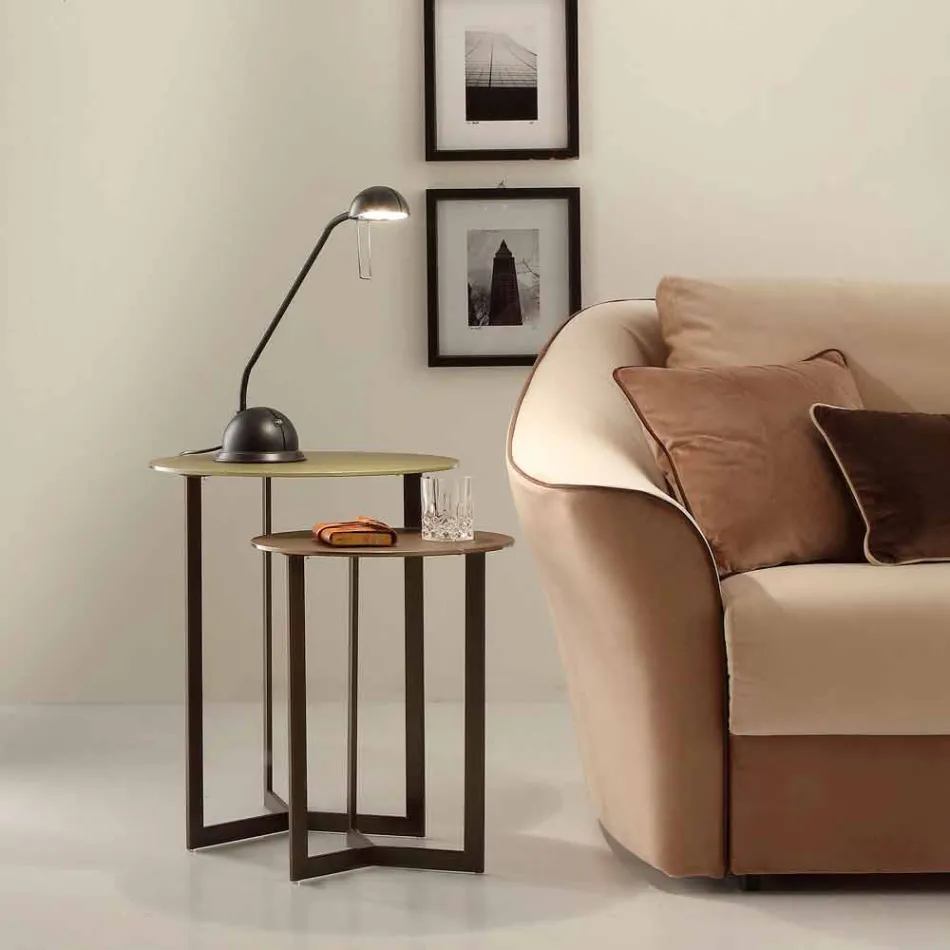 Runder Couchtisch mit Kristallplatte Made in Italy - Indio Viadurini