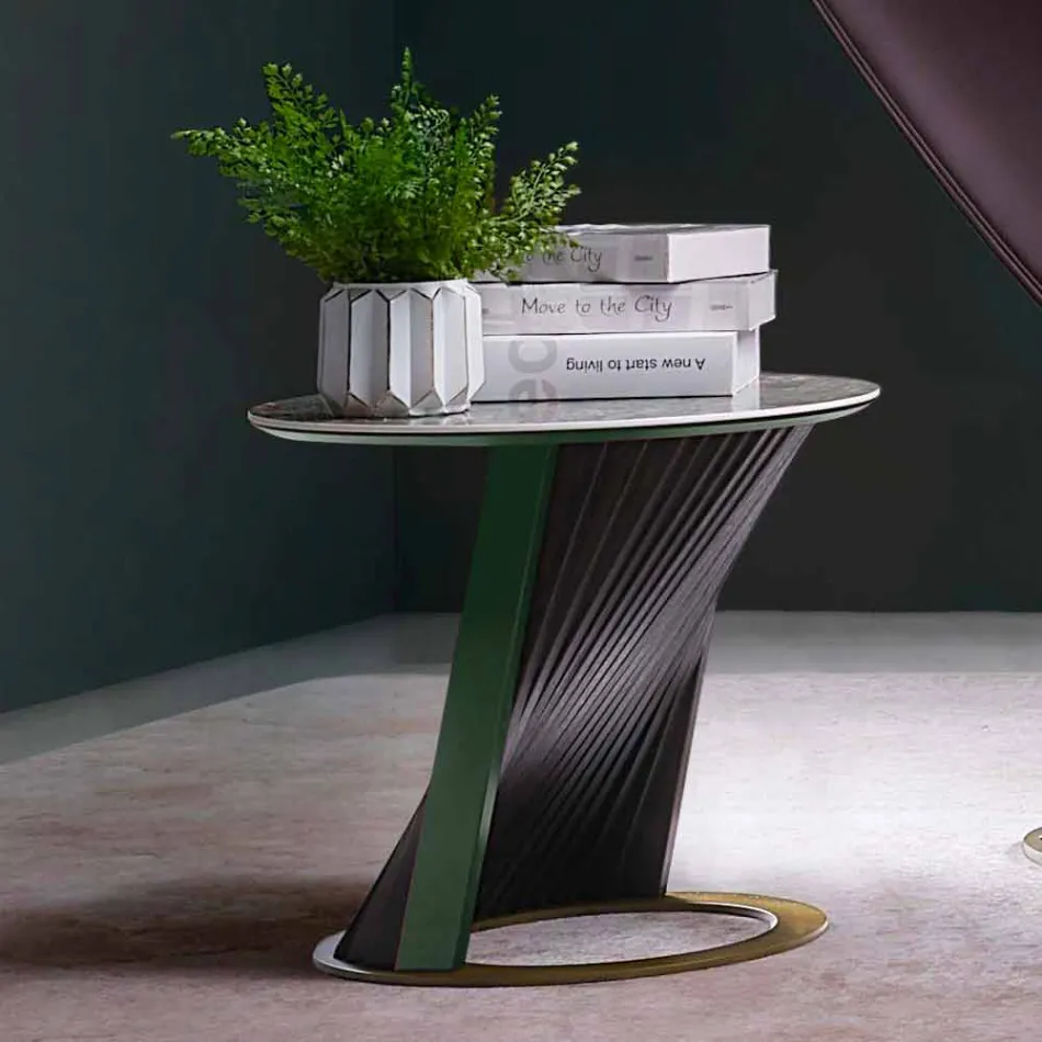 Runder Design-Couchtisch aus Steinzeug und Esche Made in Italy - Bering Viadurini