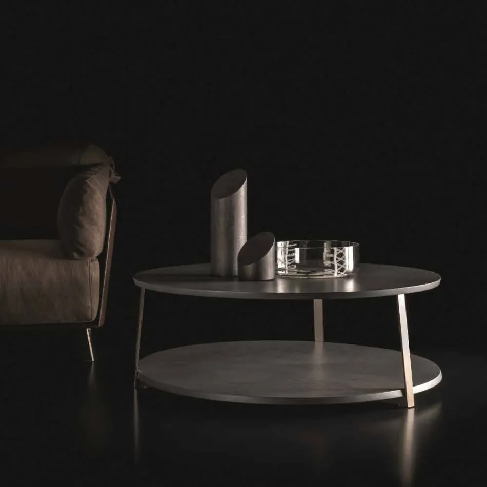 Runder Couchtisch in Mdf mit Metallstruktur Made in Italy - Aloe Viadurini