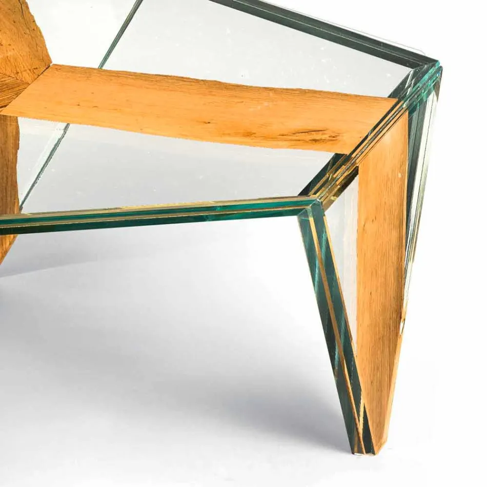 Geformter Couchtisch aus Glas und Holz Made in Italy - Mumbai Viadurini