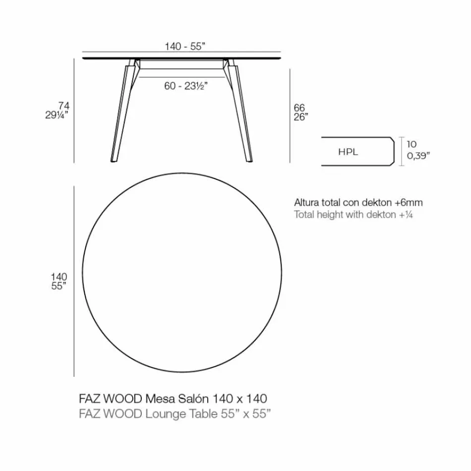 Runder hölzerner Couchtisch und HPL-Platte in 2 Größen - Faz Wood von Vondom Viadurini
