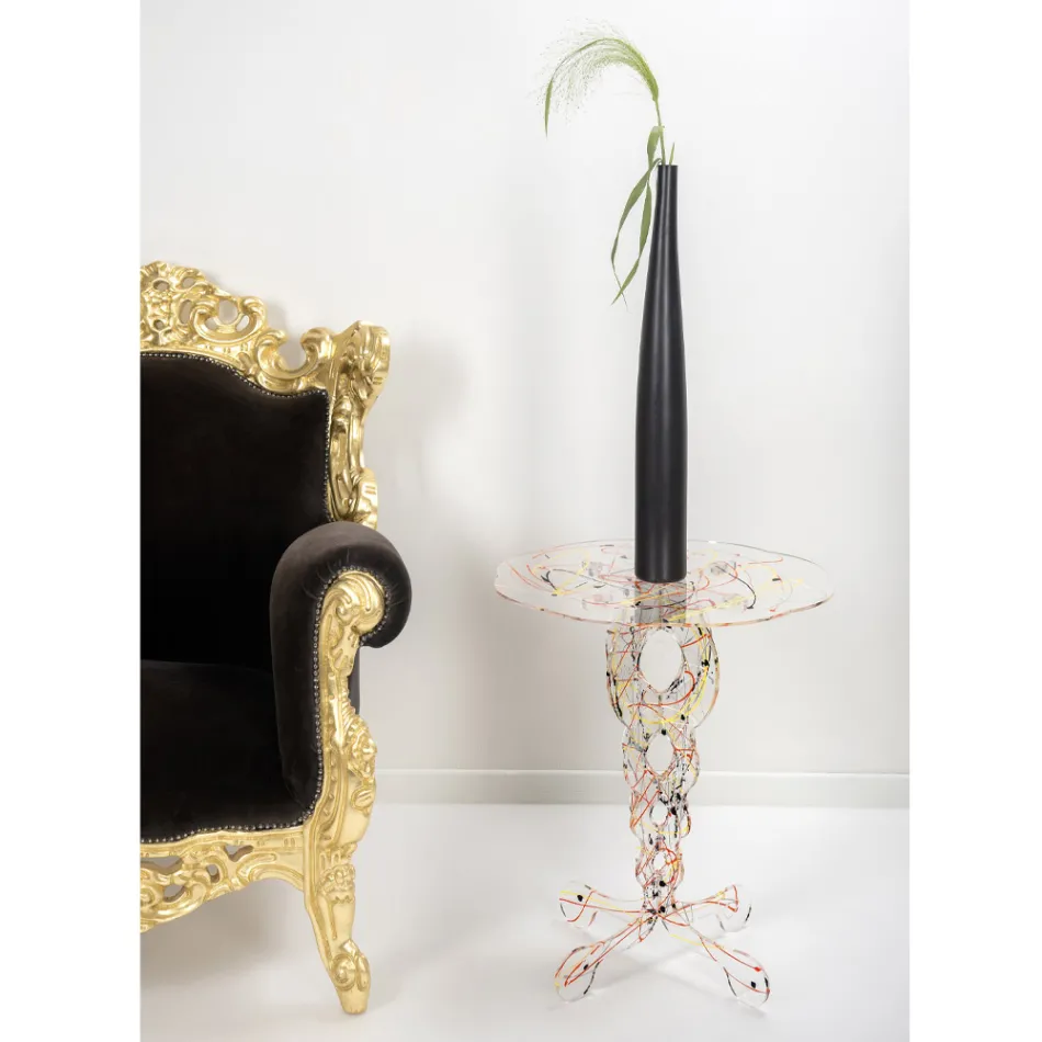 Runder Couchtisch aus transparentem Plexiglas und farbige Platte - Phosphor Viadurini