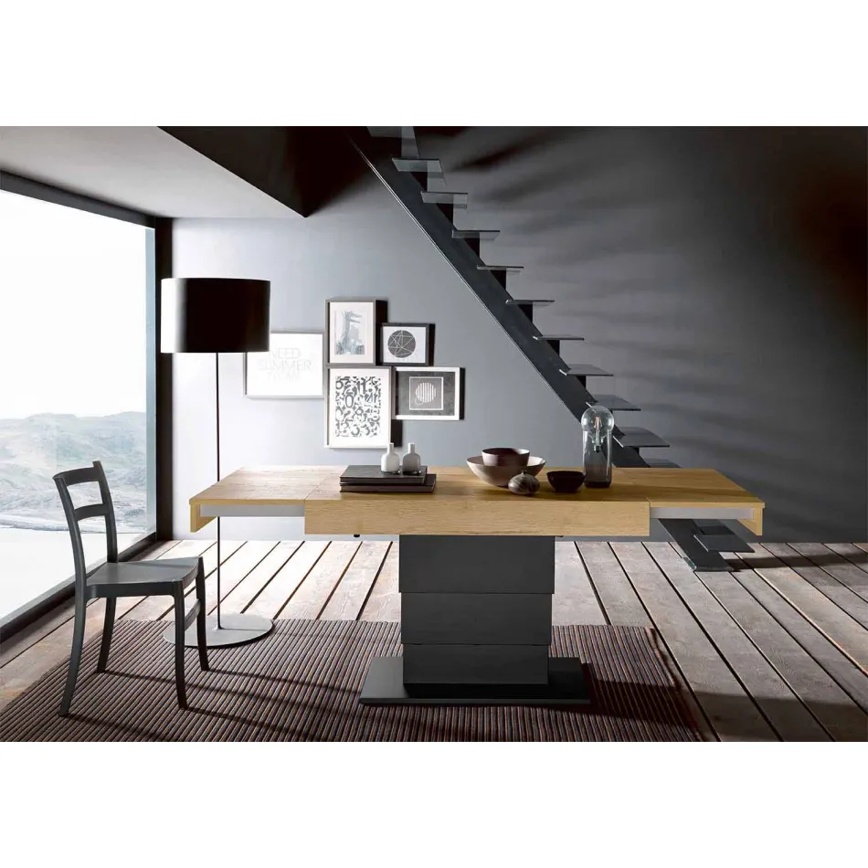 Transformierbarer Couchtisch aus Holz und Stahl Made in Italy - Demetro Viadurini