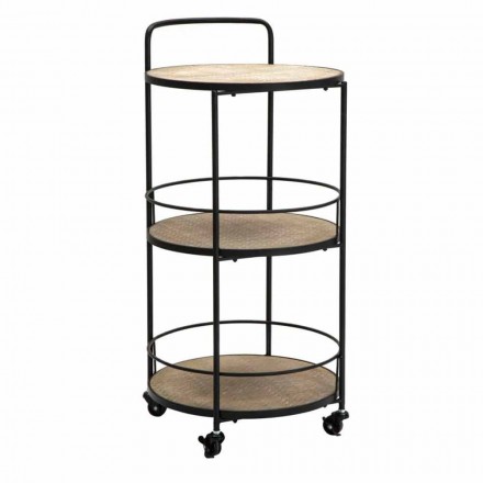 Couchtisch im modernen Design aus Eisen und MDF mit Rollen und 3 Regalen - Lennox Viadurini