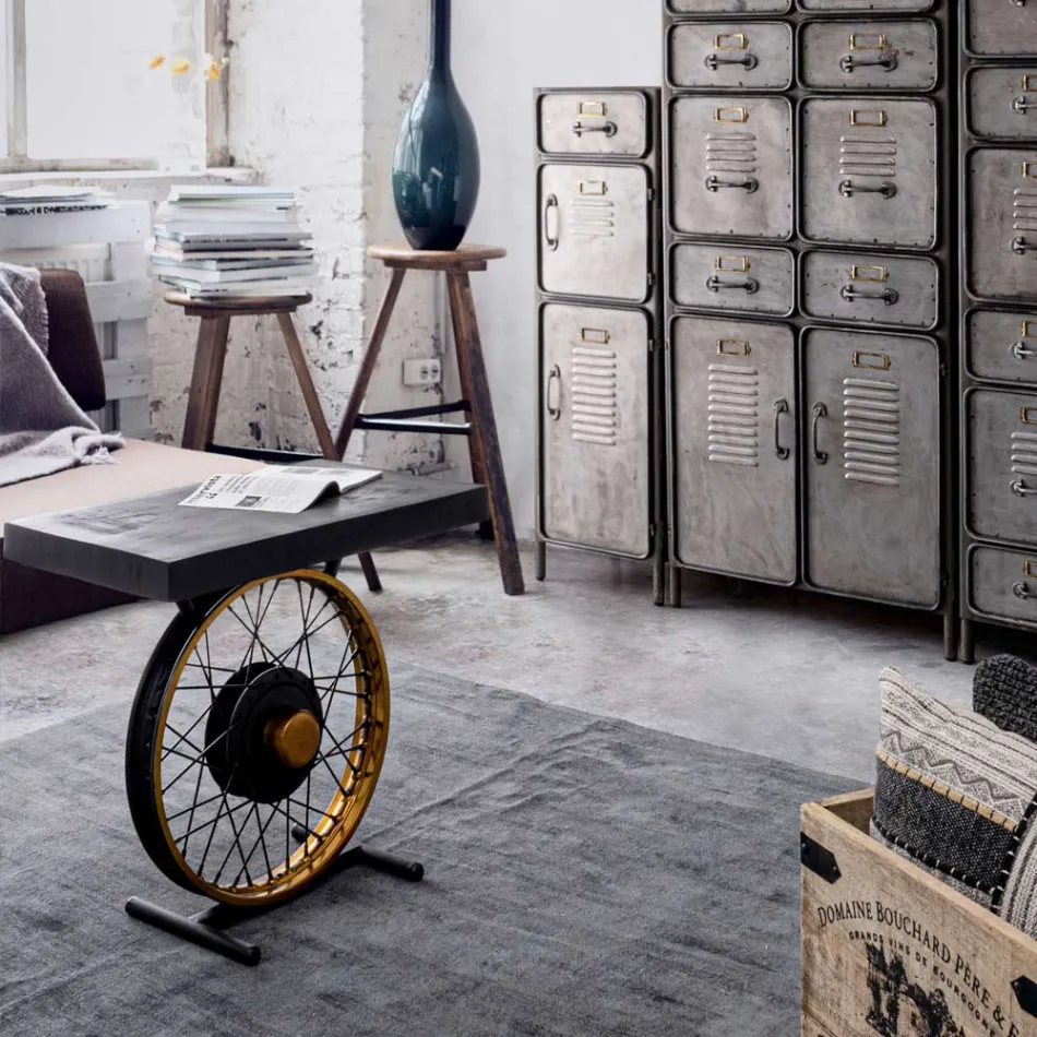 Handgefertigter und industrieller Couchtisch aus Stahl und Mangoholz - Corvino Viadurini