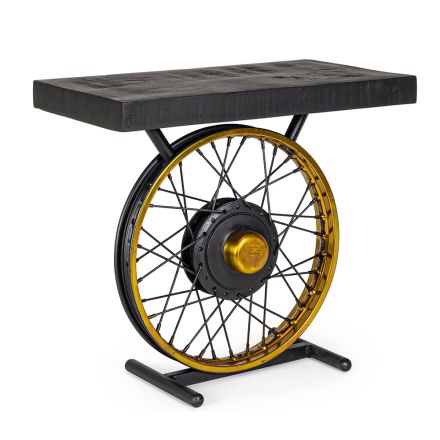 Handgefertigter und industrieller Couchtisch aus Stahl und Mangoholz - Corvino Viadurini