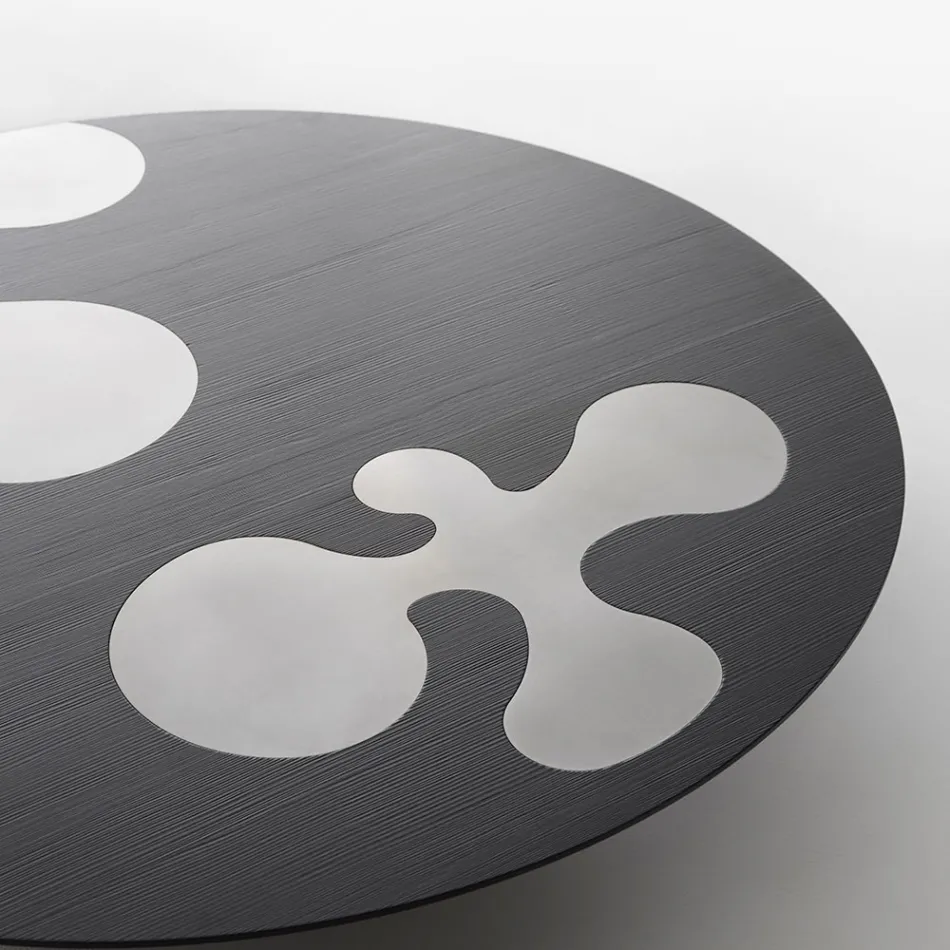 Schwarzer, lackierter Couchtisch aus Lärche mit Einsätzen aus satiniertem Edelstahl - Vergine Viadurini