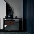 Sofa-Beistelltisch oder Nachttisch aus Rauchglas mit Lederschublade - Linzy Viadurini