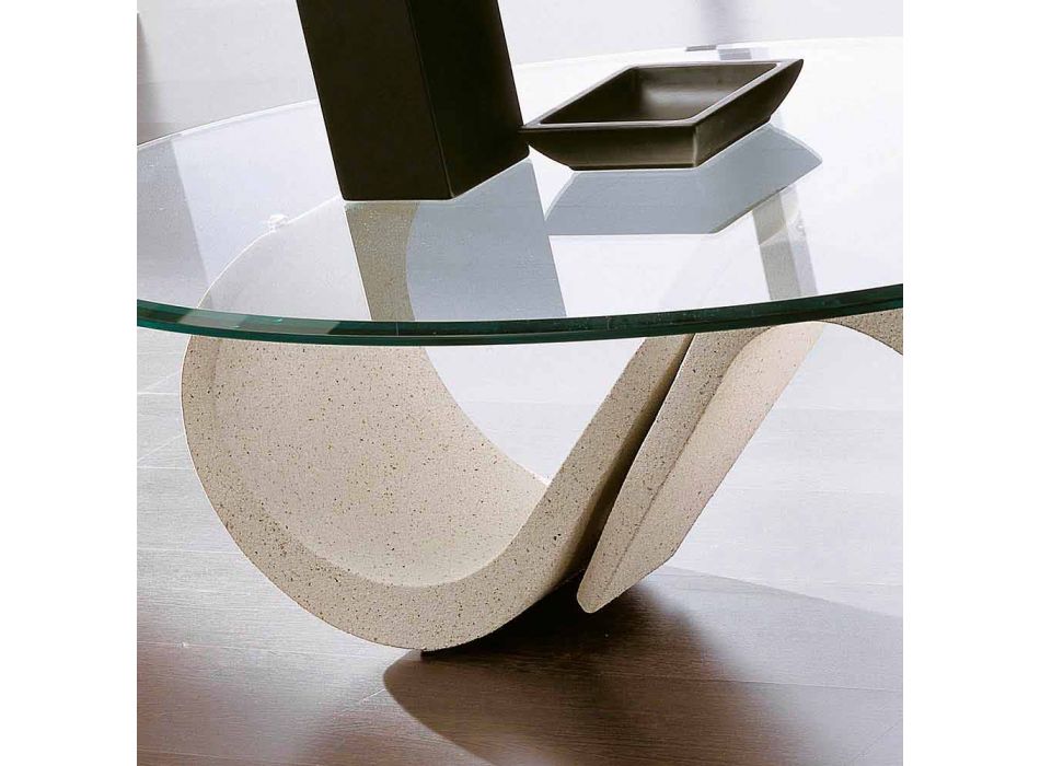 Ovaler Couchtisch aus abgeschrägtem Glas und synthetischem Marmor Made in Italy - Barbera Viadurini