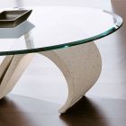 Ovaler Couchtisch aus abgeschrägtem Glas und synthetischem Marmor Made in Italy - Barbera Viadurini
