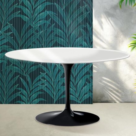 Saarinen Tulip Ovaler Couchtisch H 41 cm in Hochglanzweiß Florim Keramik - Scharlachrot Viadurini