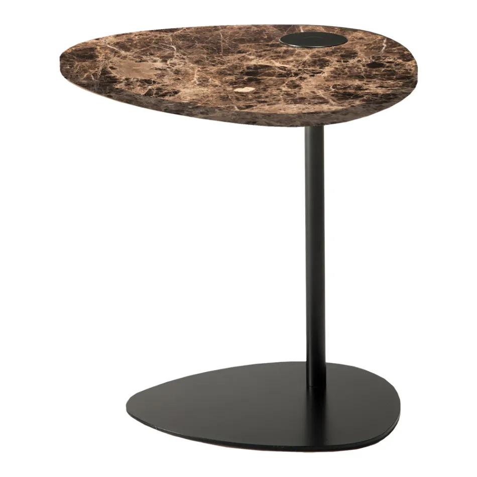 Couchtisch für Wohnzimmer aus Metall und Marquinia-Marmor, Luxusdesign - Yassine Viadurini